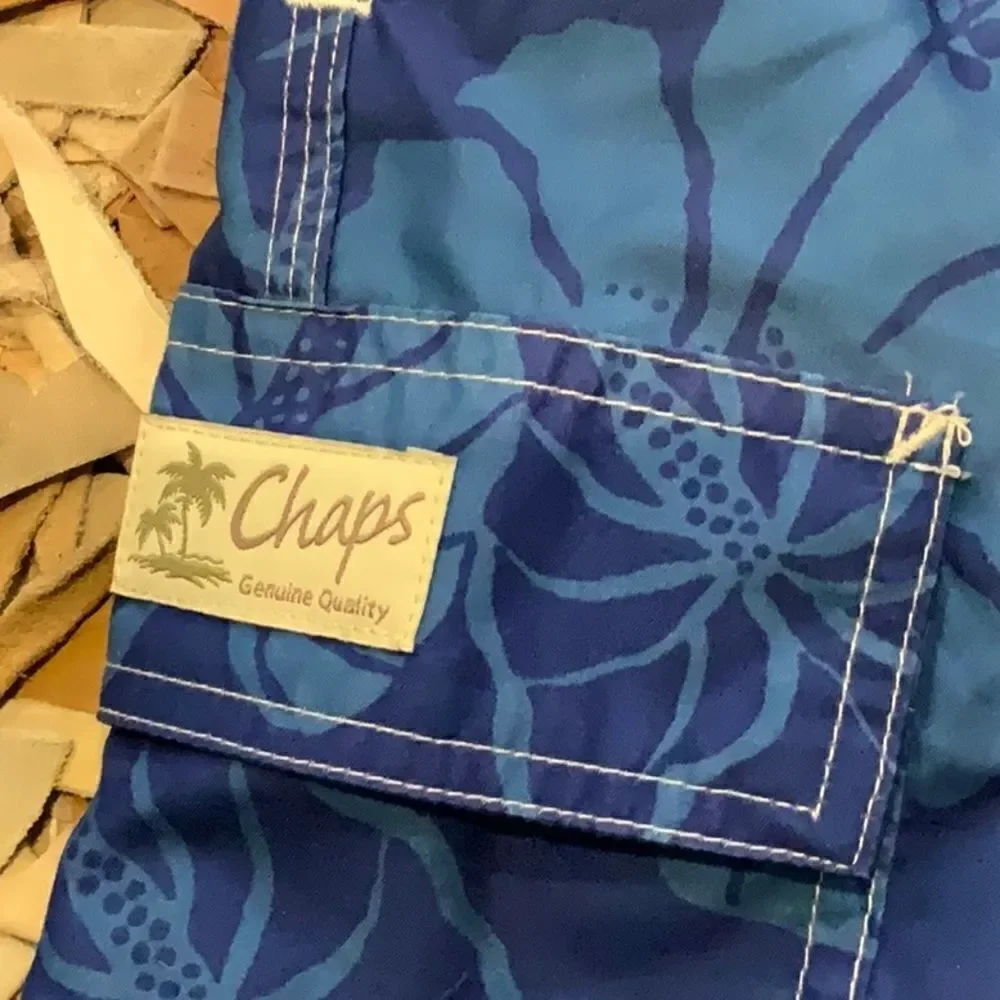 Chaps blue Floral print swim trunks S